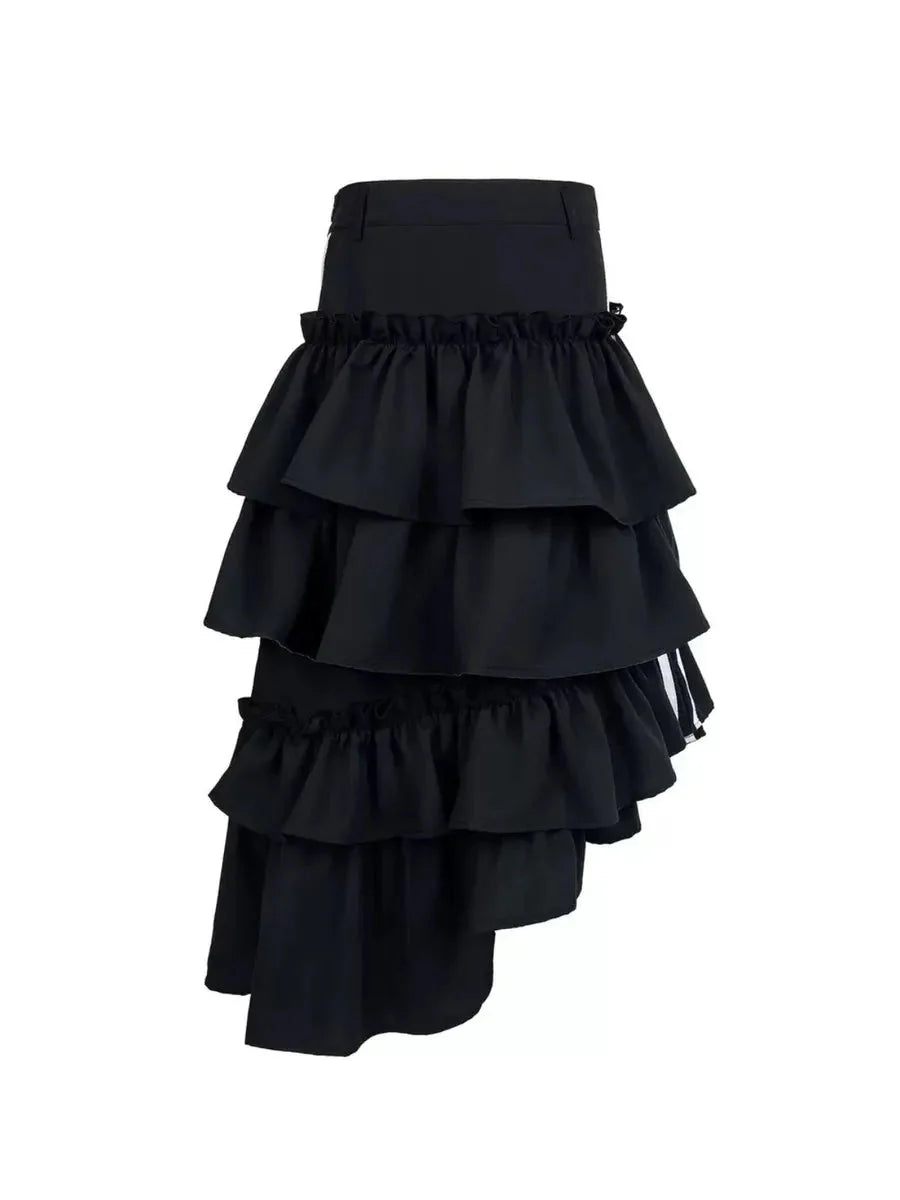 Striped Ruffle Irregular Midi Dress A695