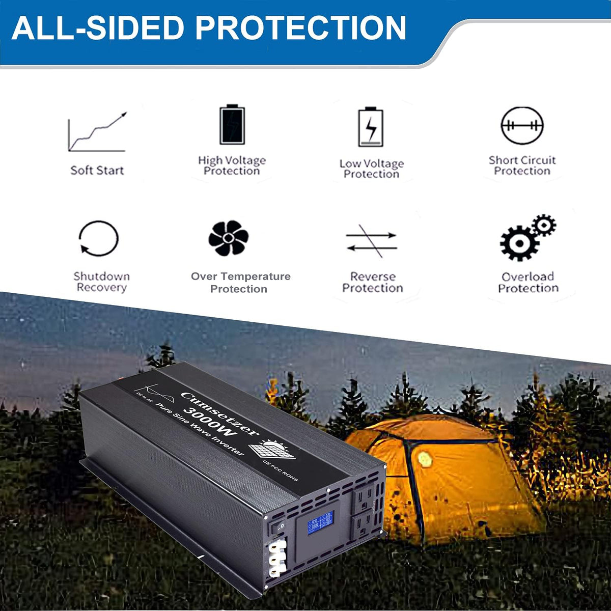 3000w 24v Pure Sine Wave Power Inverter with Dual US Outlet H73554