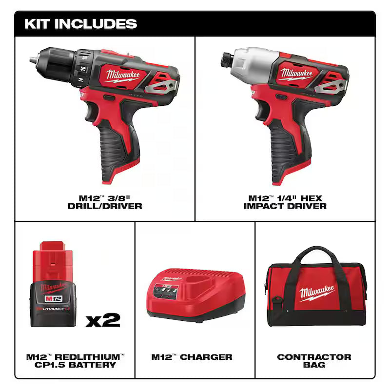 12V Cordless Drill Driver/Impact Driver Combo Kit with 23-Piece Titanium Drill Bit Set J44661