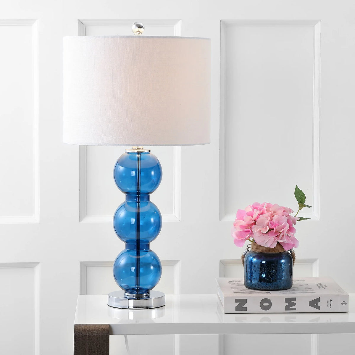 Cobalt Blue Chrome Glass LED Table Lamp Set of 2 J383261