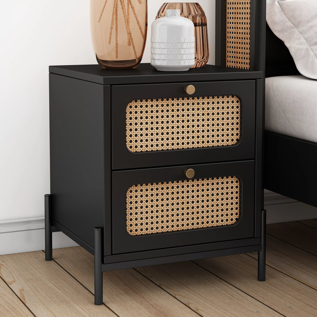 2-Drawer Walnut Wood Side Table N137366