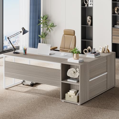 71 inch L Shaped Desk with Cabinet Storage and Shelves N19998