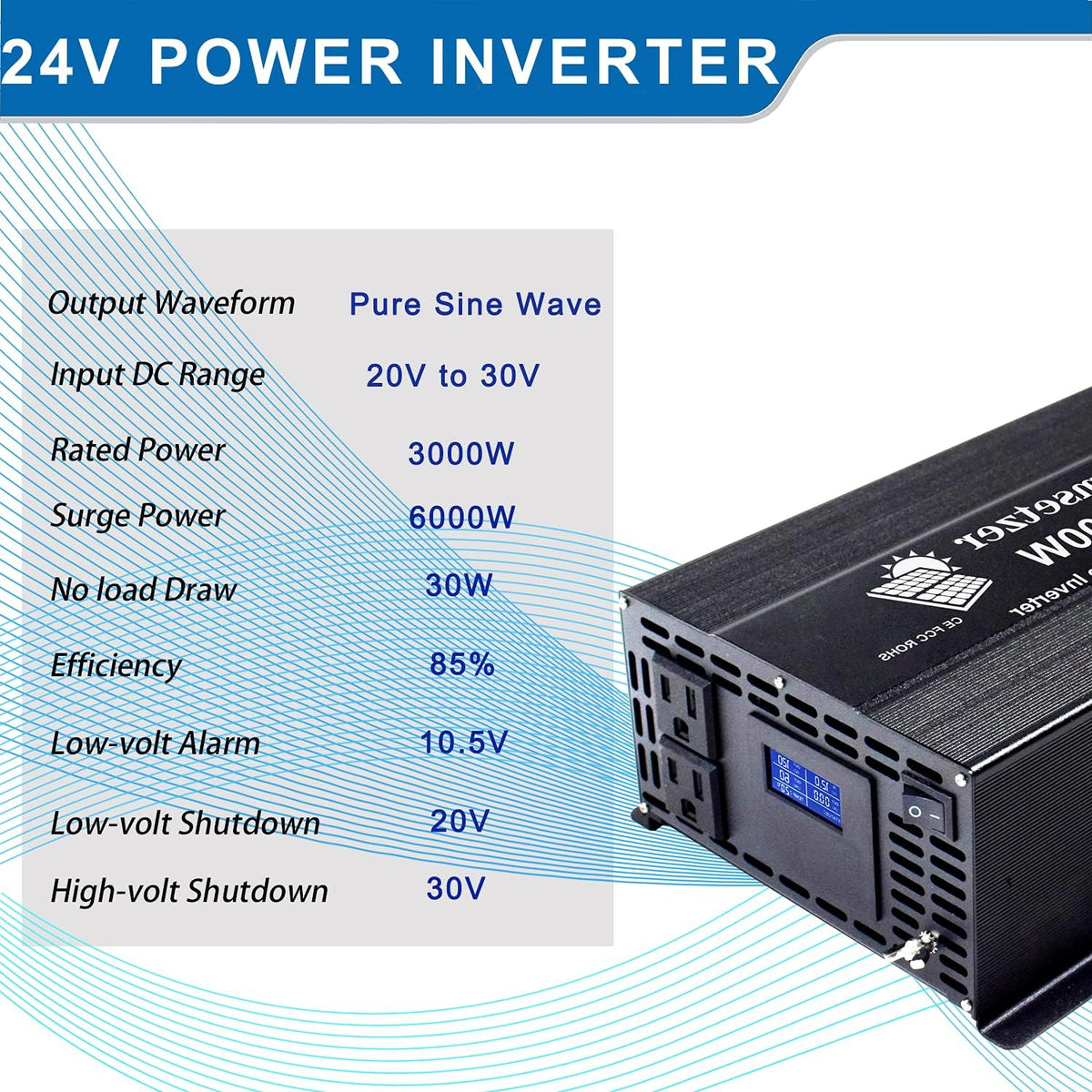 3000w 24v Pure Sine Wave Power Inverter with Dual US Outlet H73554