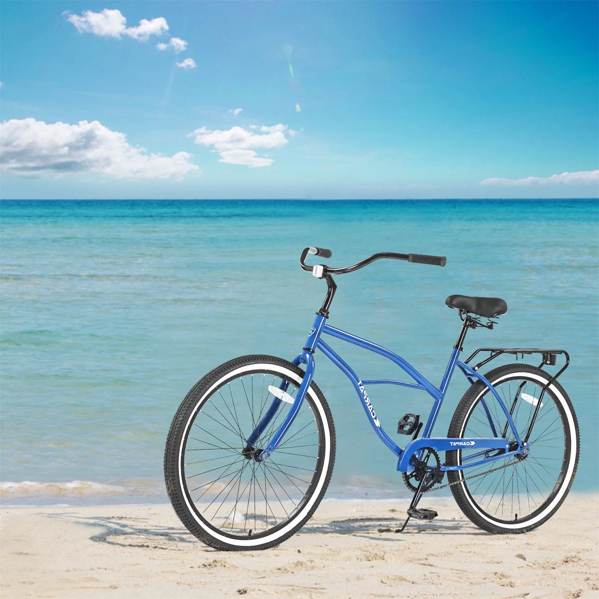 26in. White Steel Frame Beach Cruiser Bike W652