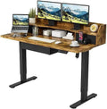 Electric Standing Desk with Triple Drawers 55 x 24 Inch Rustic Brown R77848