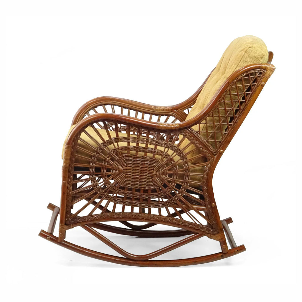 Handmade Natural Rattan Set of 2 Rocking Lounge Chairs and Round Coffee Table W945