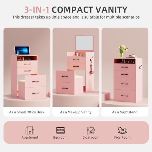 3 in 1 Vanity Desk with Flip Top Mirror and Cushioned Stool Z82828