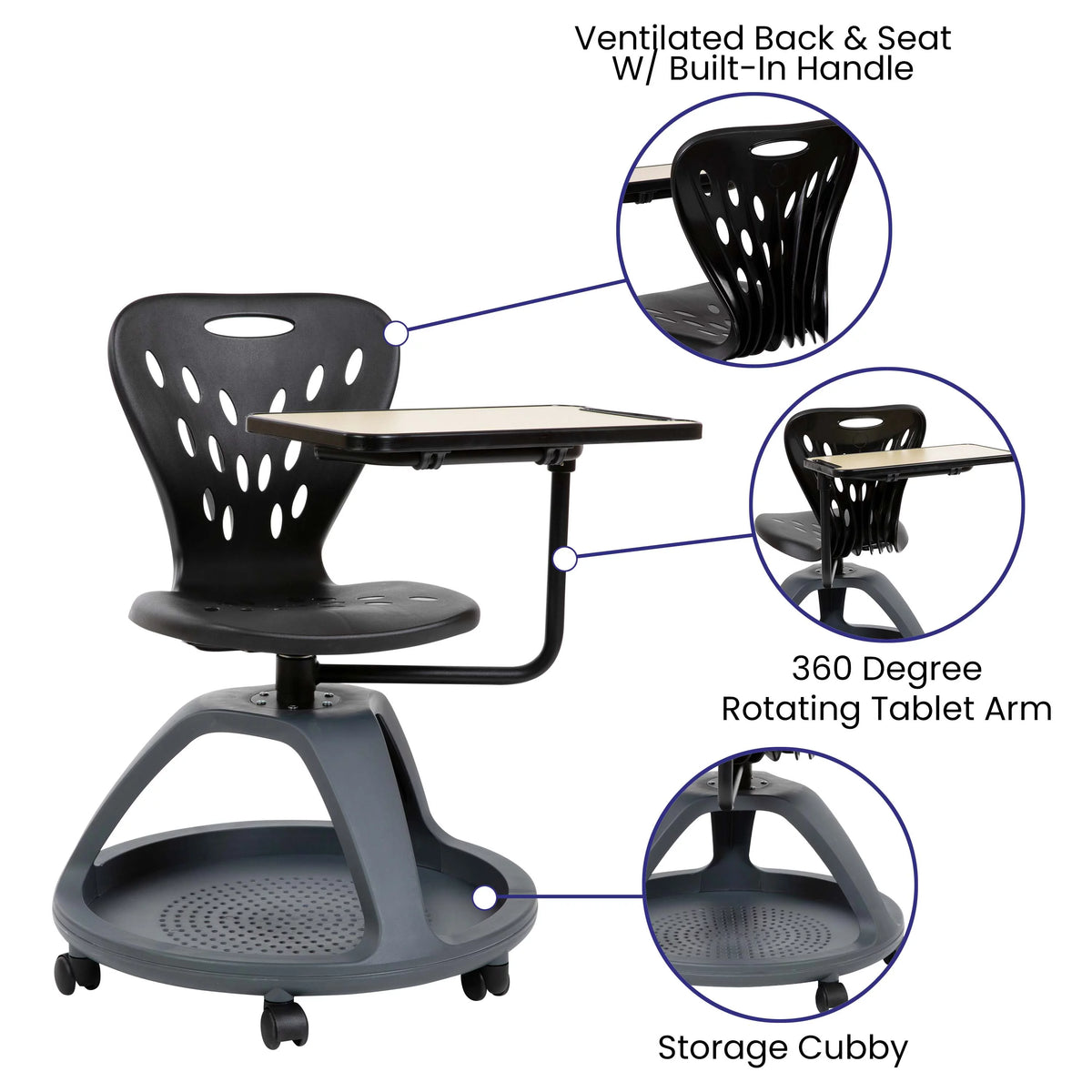 Black Plastic Mid Back Desk Chair with Casters S1857