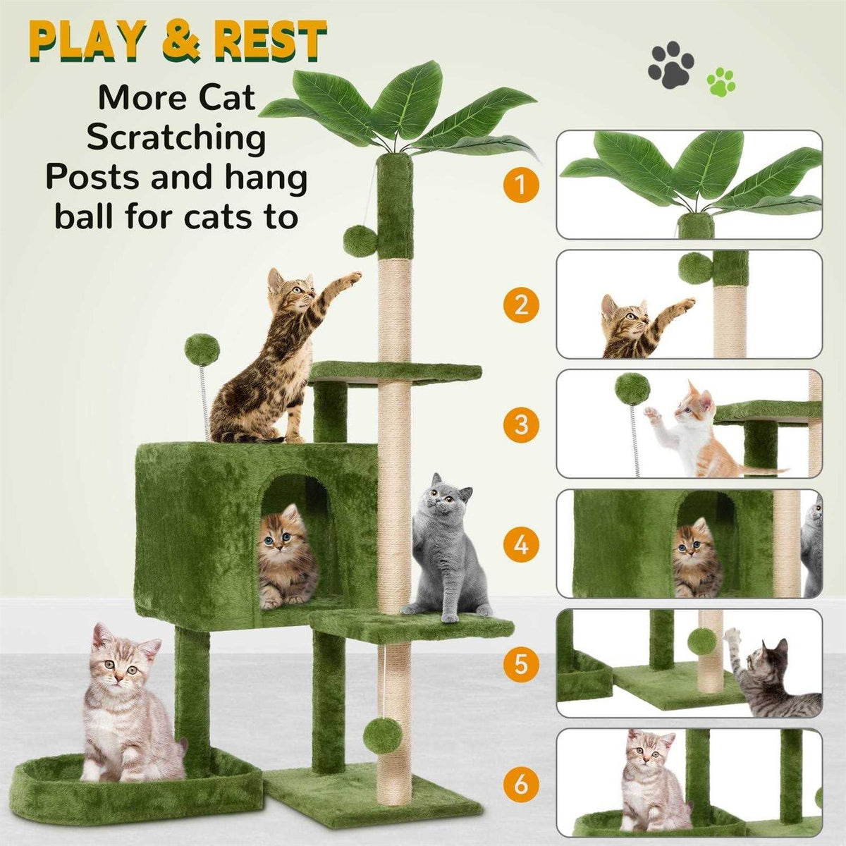 52in Cat Tree with Scratching Posts Plush Perch B680726