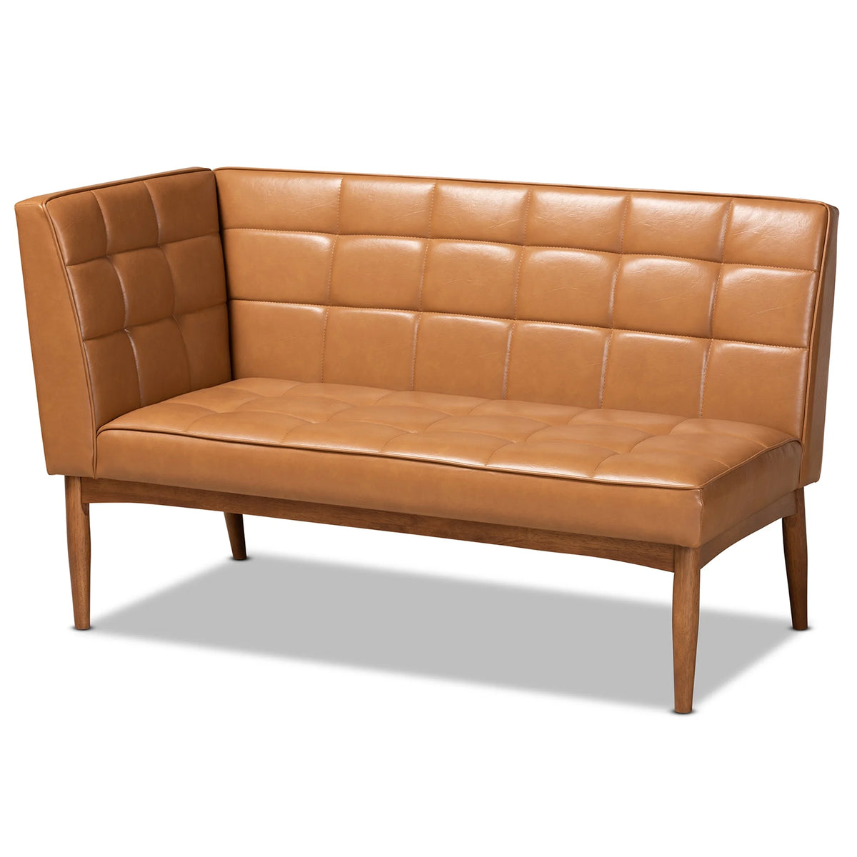 Tan Faux Leather Upholstered Walnut Brown Wood 2-Piece Dining Nook Banquette Set Q978225