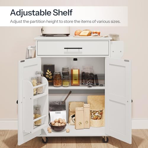 Kitchen Island with Power Outlet, Spice Rack and Drawer, Rolling on Wheels, Rustic Brown and Black X53869