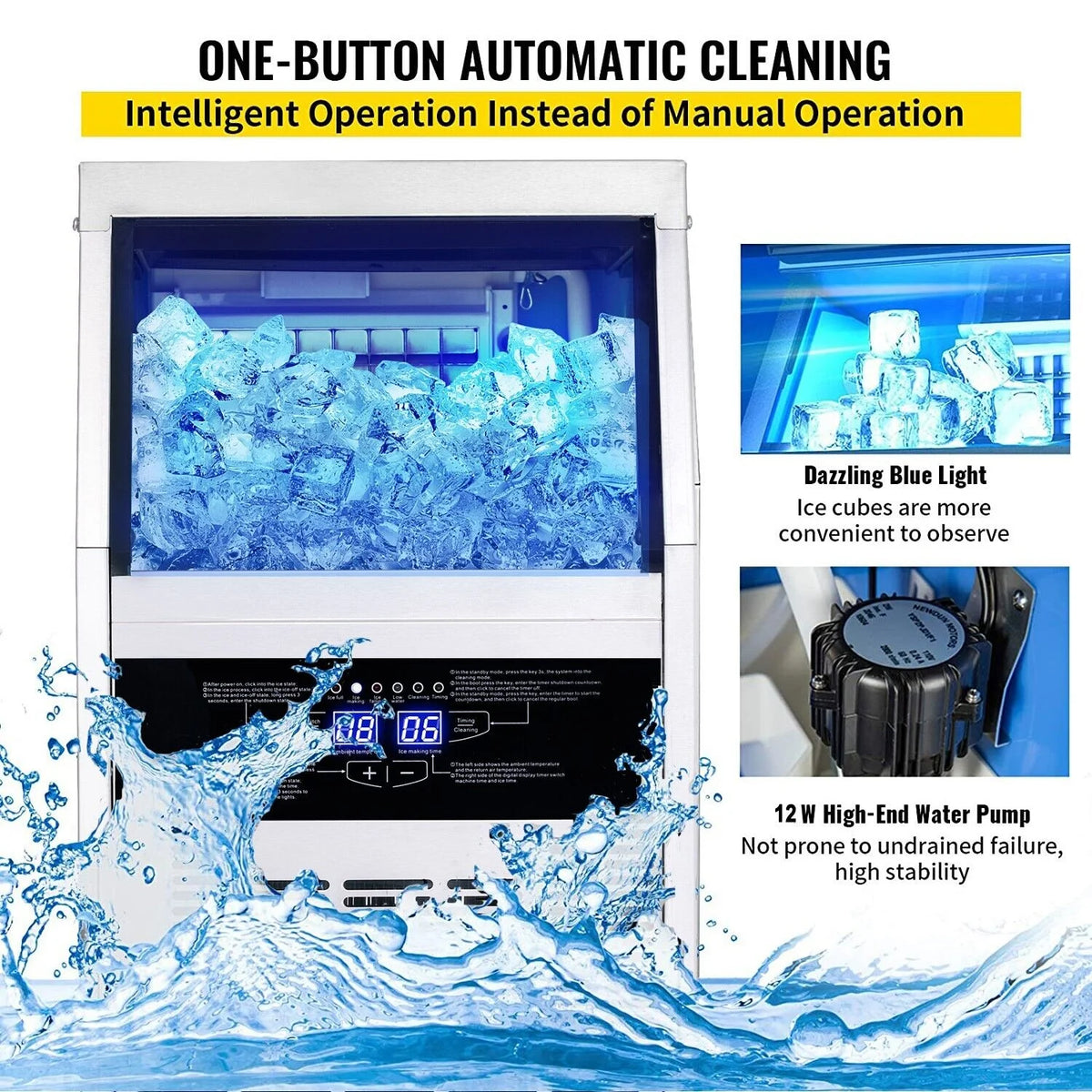 Commercial Ice Maker 90lb Stainless Steel Built-in Cube Machine Q333