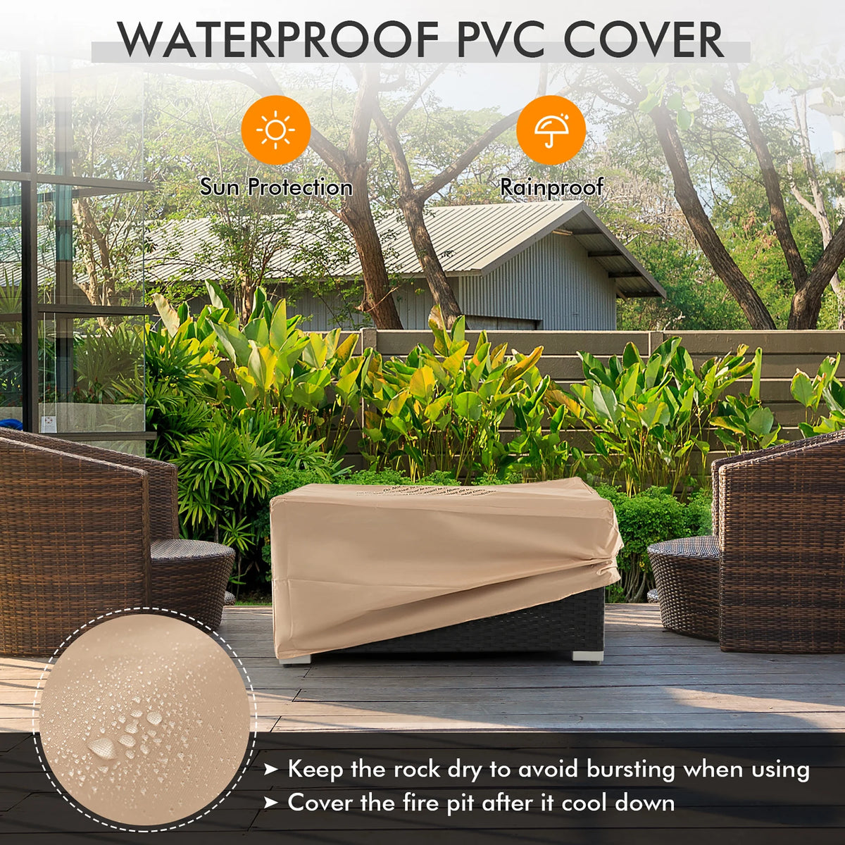 32''x 20'' Propane Rattan Fire Pit Table Set with Side Table and Cover 40,000 BTU M7004