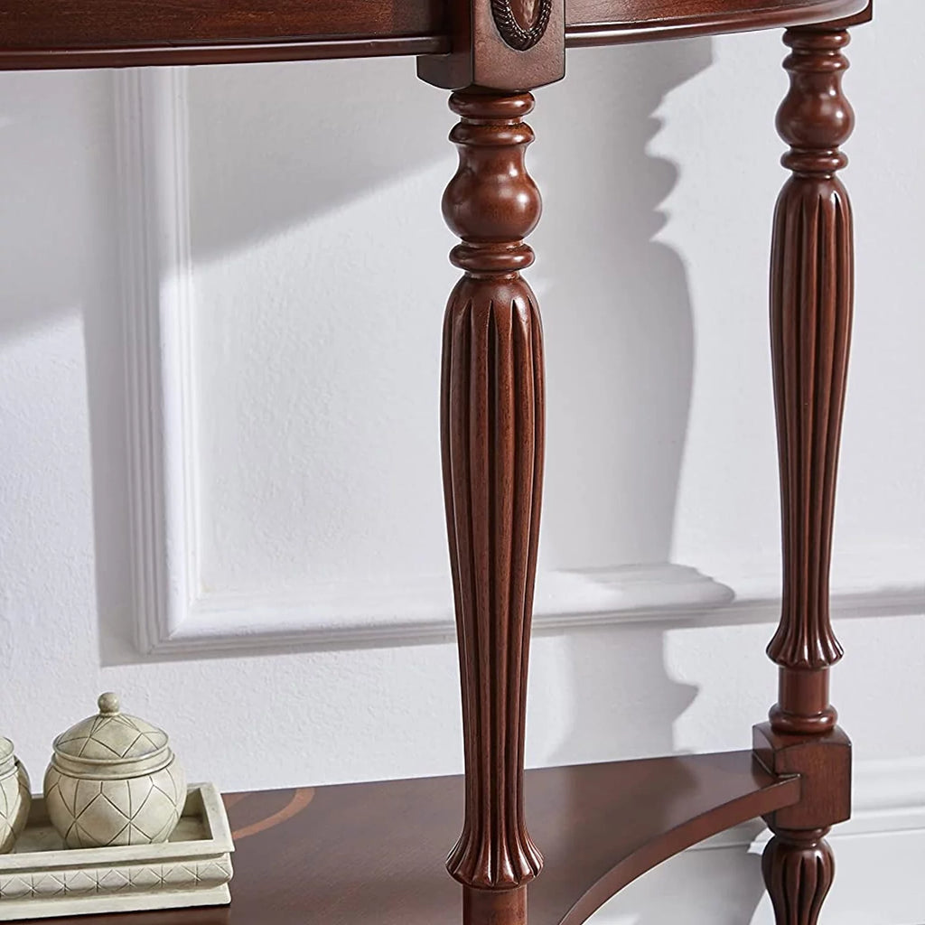 Dark Brown Oak Wood Console Table with Storage Shelf V318