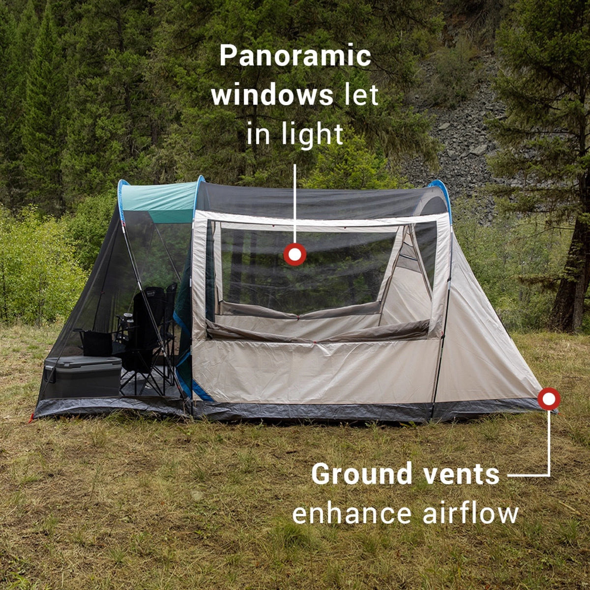 4 Person Cabin Tent with Screened Porch, 2 Rooms, Green M986