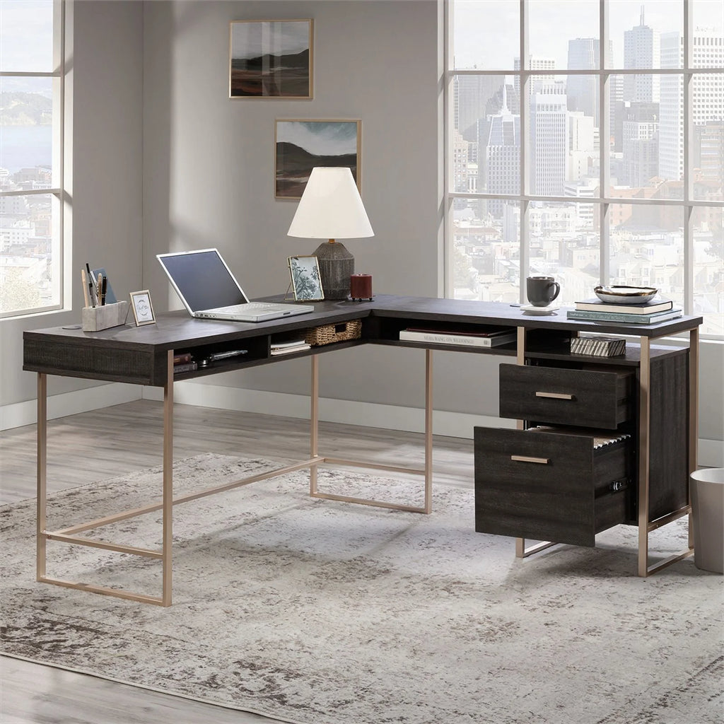 Contemporary L-Desk in Blade Walnut F321612
