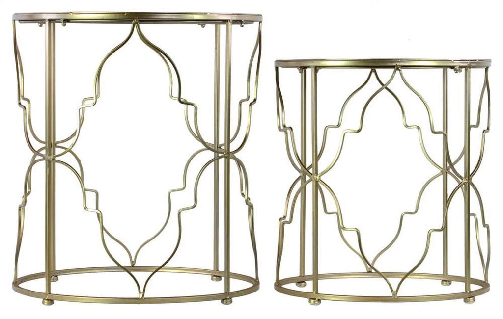 Gold Metal Round Nesting Accent Table with Mirror Top I98952