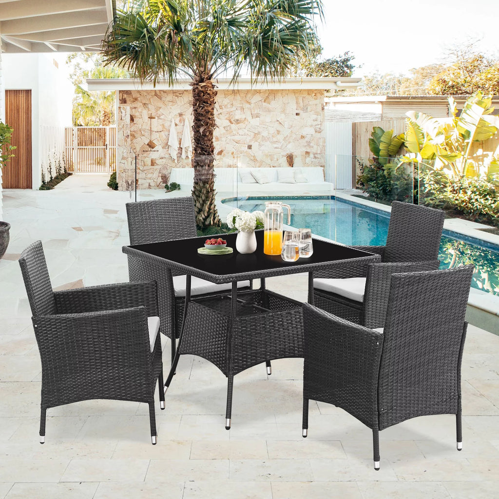 5 Pcs Grey Wicker Patio Dining Set with Umbrella Hole D609