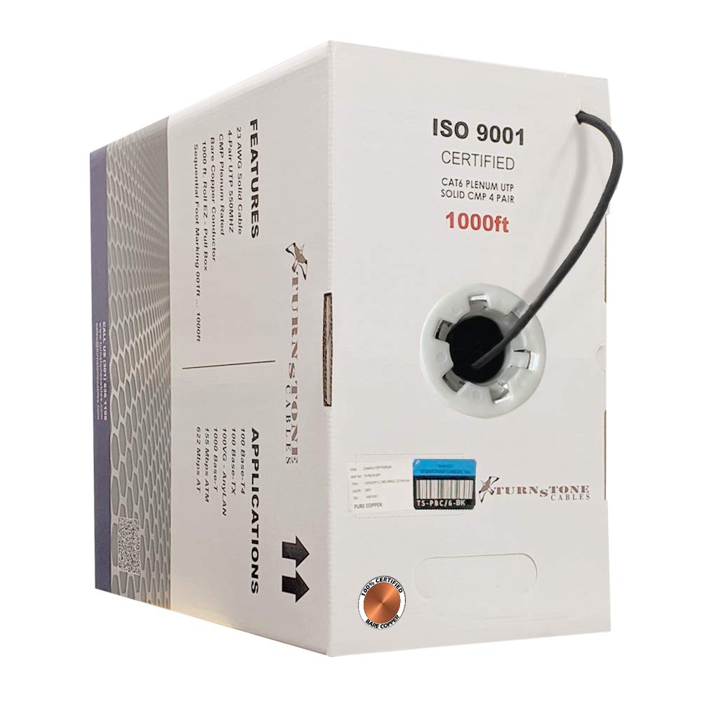 Cat6 Plenum 1000ft 23AWG Bare Copper UTP Bulk Ethernet Cable H91389