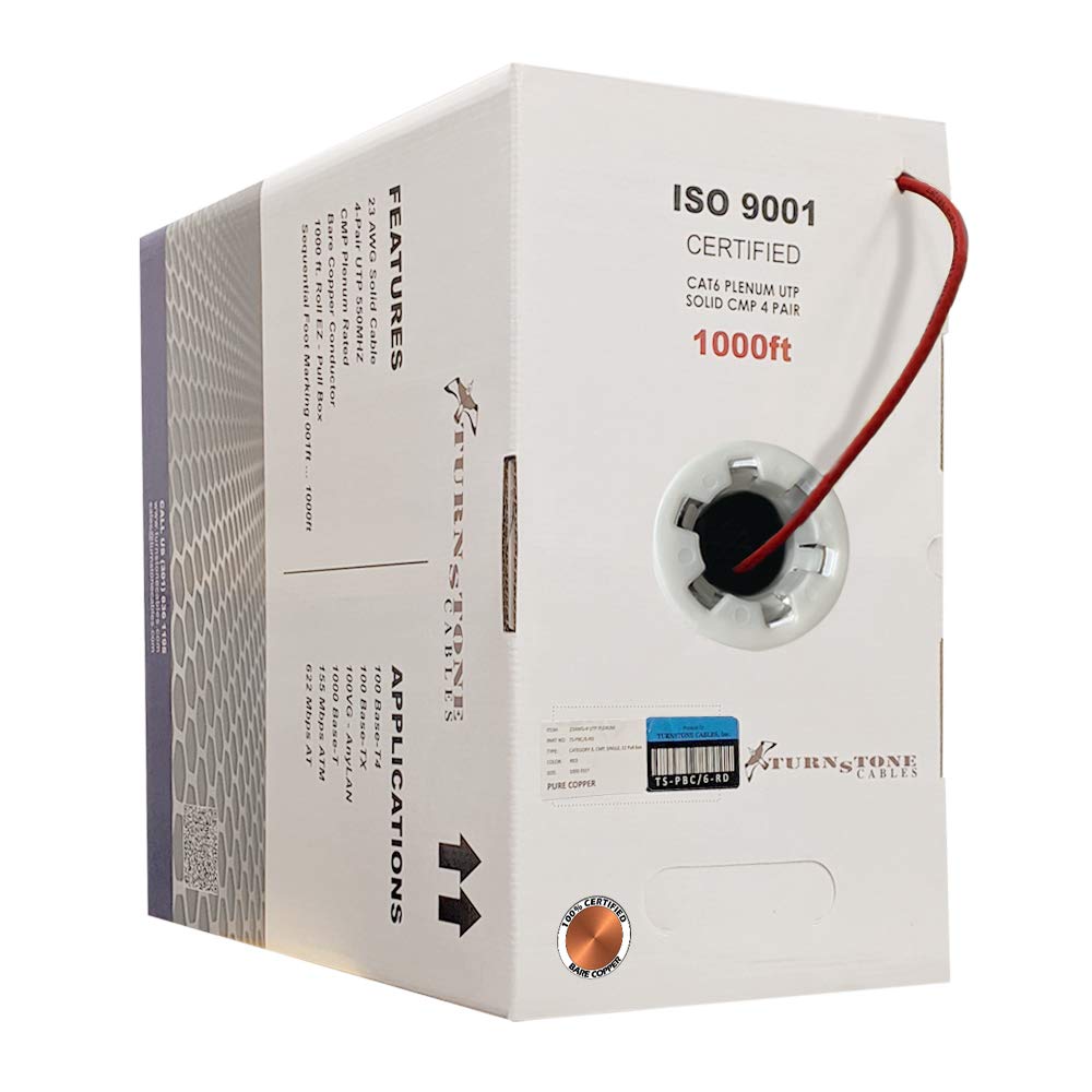 Cat6 Plenum 1000ft 23AWG Bare Copper UTP Bulk Ethernet Cable H91389