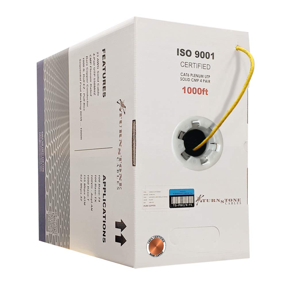 Cat6 Plenum 1000ft 23AWG Bare Copper UTP Bulk Ethernet Cable H91389
