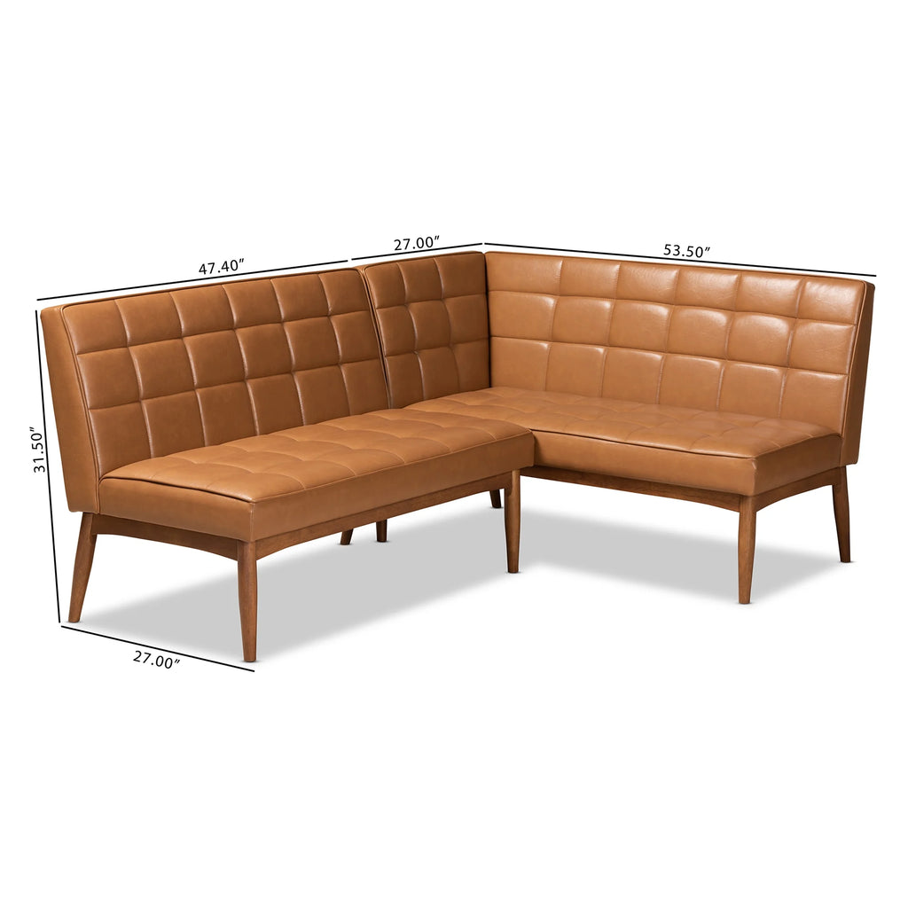 Tan Faux Leather Upholstered Walnut Brown Wood 2-Piece Dining Nook Banquette Set Q978225