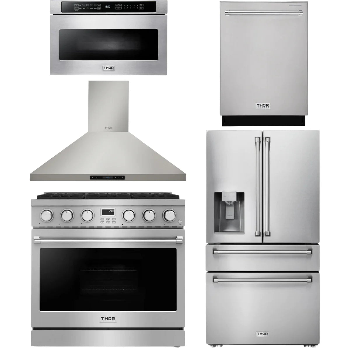 36 Gas Range, Range Hood, Refrigerator, Dishwasher and Microwave V19924