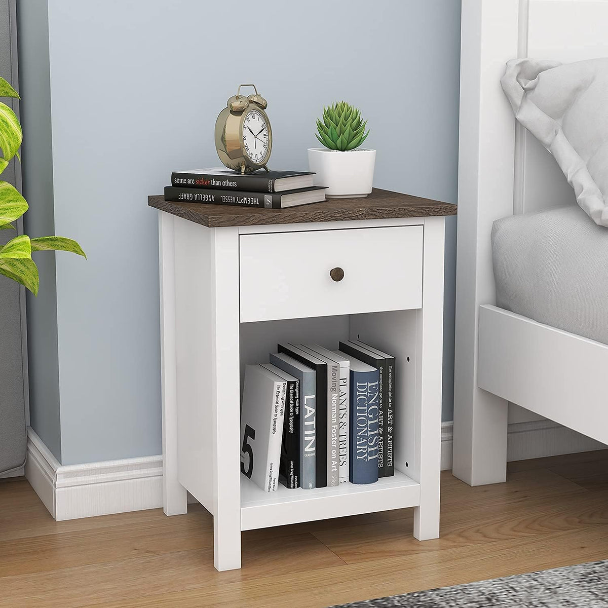 White 1-Drawer Wood Nightstand C940895