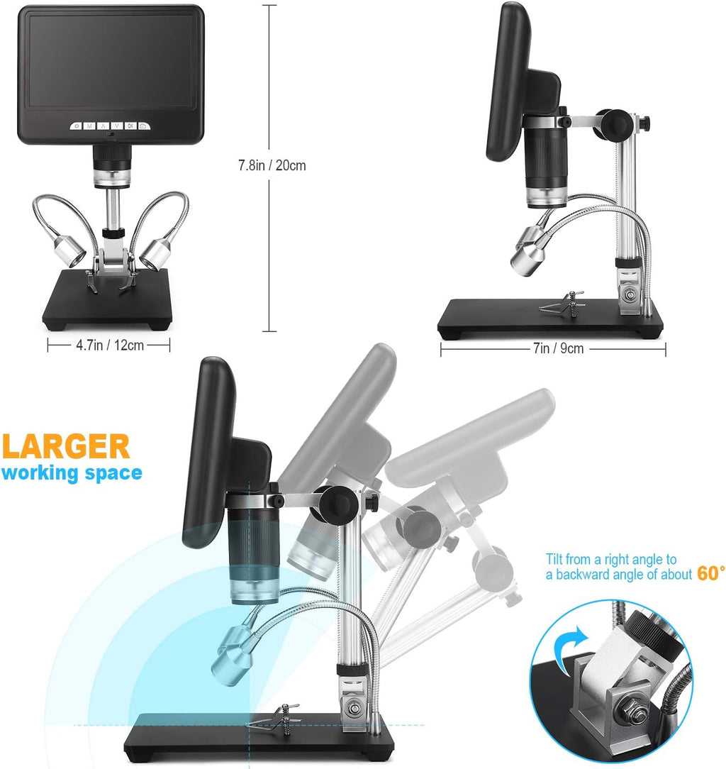 Digital Microscope with 7 inch LCD Display USB Electronic Microscope Camera I8650