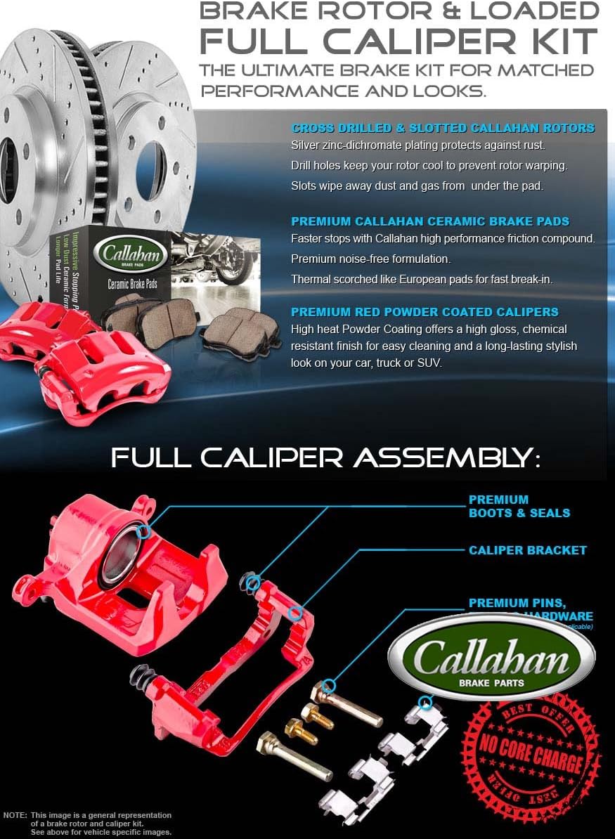 Powder Coated Red Calipers Rotors Ceramic Pads Kit L16477
