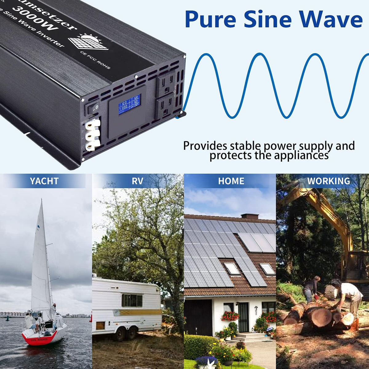 3000w 24v Pure Sine Wave Power Inverter with Dual US Outlet H73554