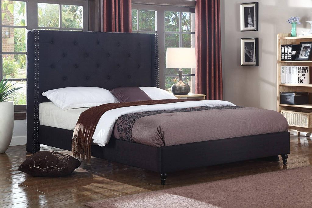 Black Linen Blend Queen Platform Bed P96029