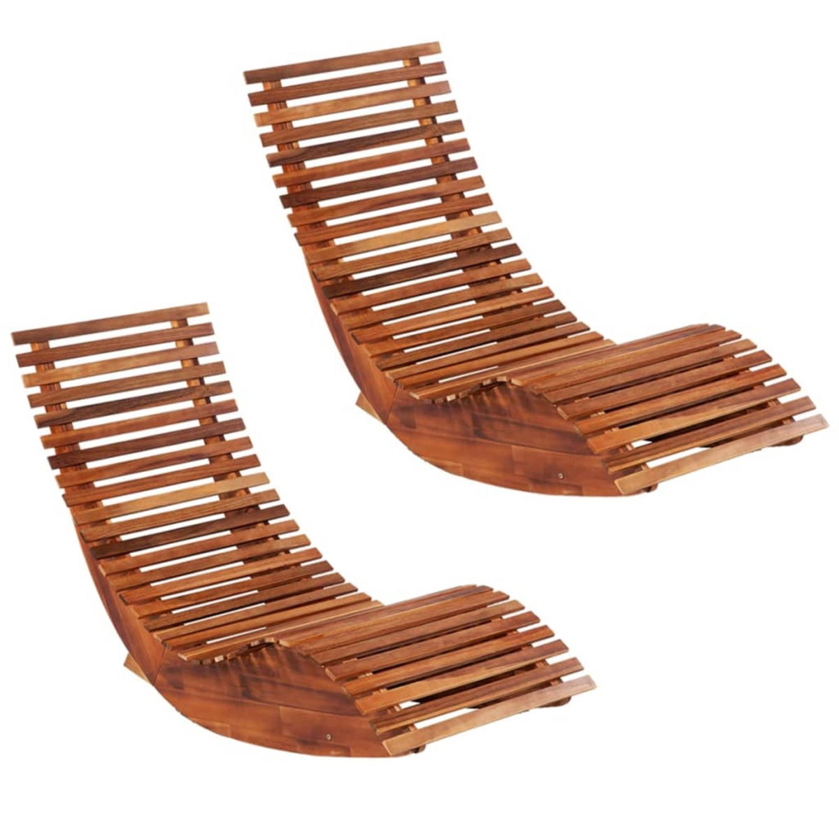 2 Pcs Acacia Wood Rocking Sun Loungers J189