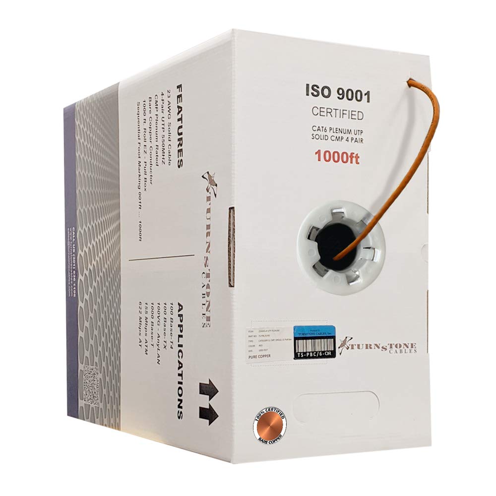 Cat6 Plenum 1000ft 23AWG Bare Copper UTP Bulk Ethernet Cable H91389