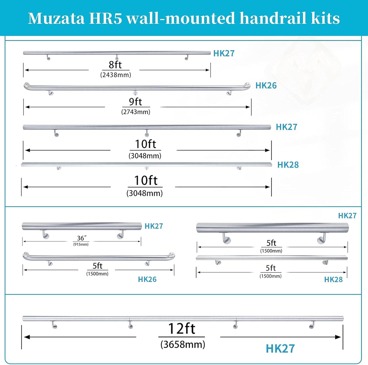 Brushed Stainless Steel Wall Mounted Stair Handrail A8845