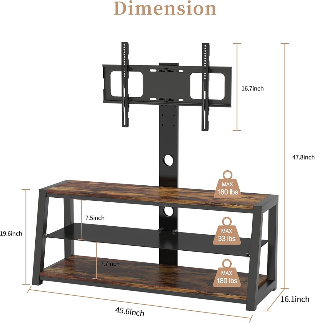 Angle and Height Adjustable Tempered Glass TV Stand, Black T6051