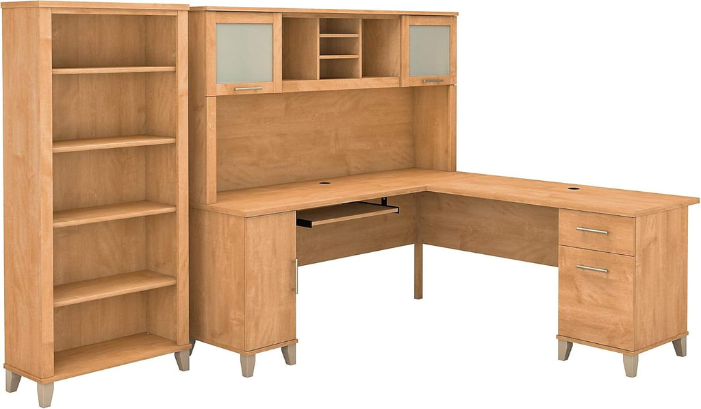 L Shaped Desk with Hutch and 5 Shelf Bookcase P1971