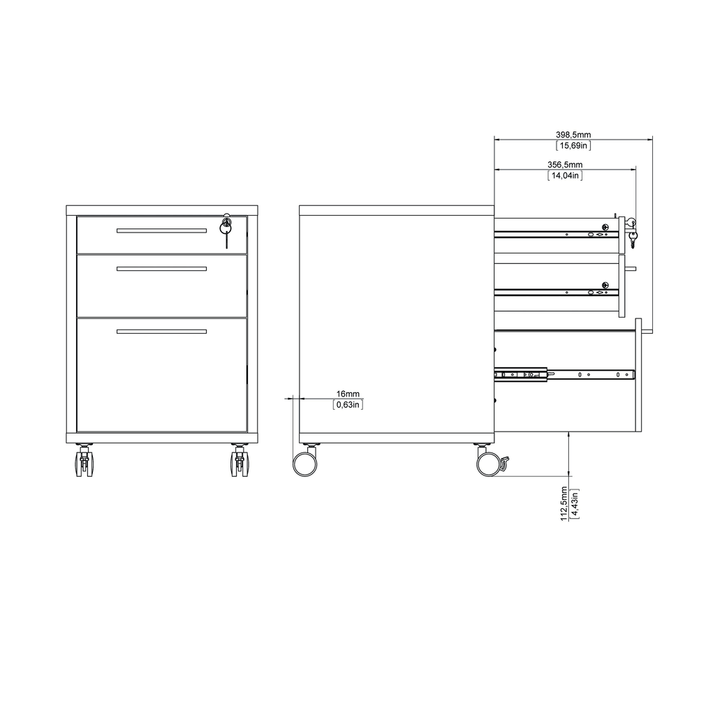 White 3 Drawer Mobile File Cabinet V476