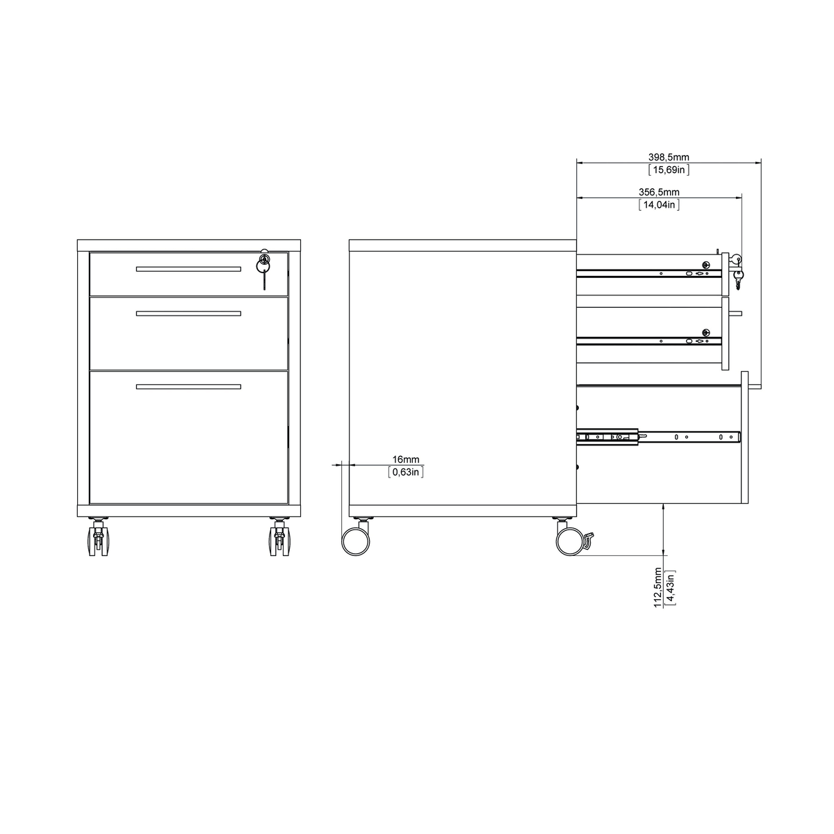 White 3 Drawer Mobile File Cabinet V476