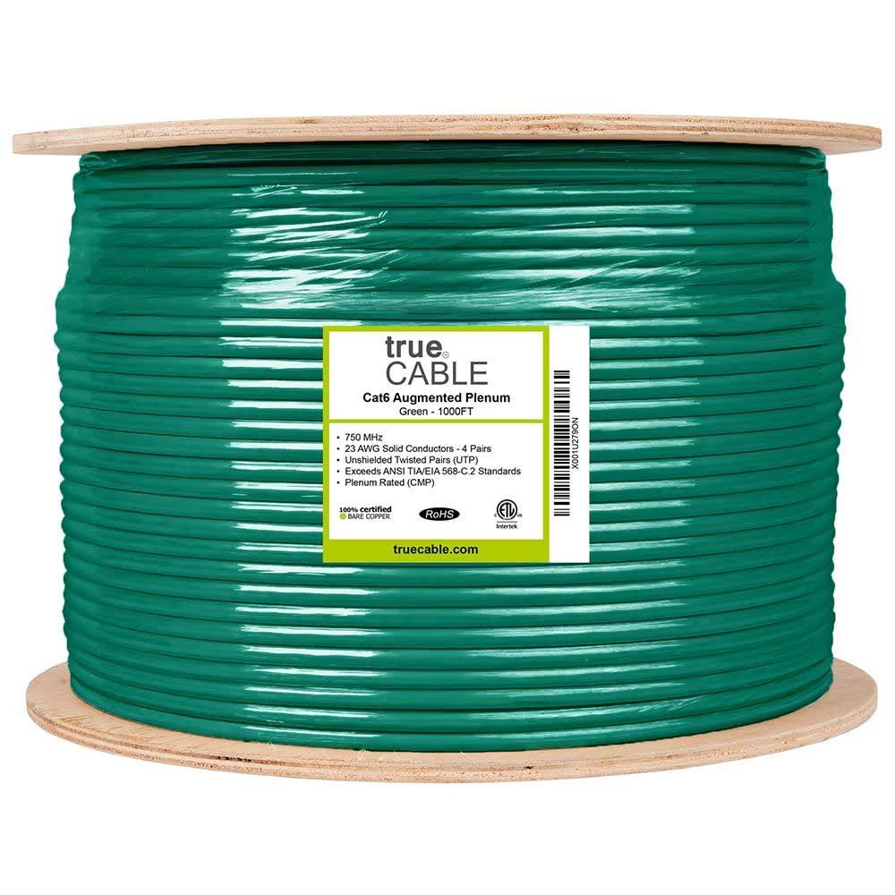 Cat6a Plenum CMP 1000ft Green 23AWG Bare Copper O401