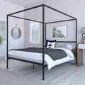 Queen Size Gold Metal Canopy Platform Bed Frame with Wooden Slats V46797