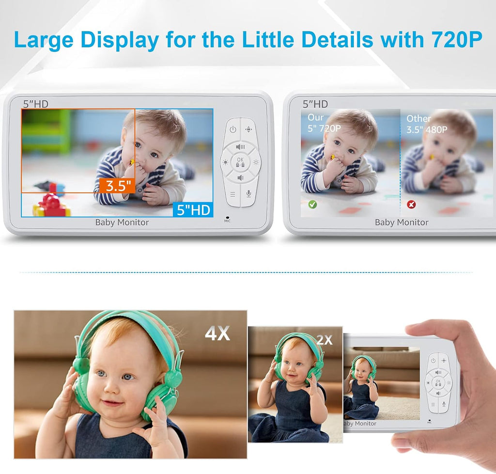 Video Baby Monitor with Camera and Audio, 5 Inch 720p HD Display D288