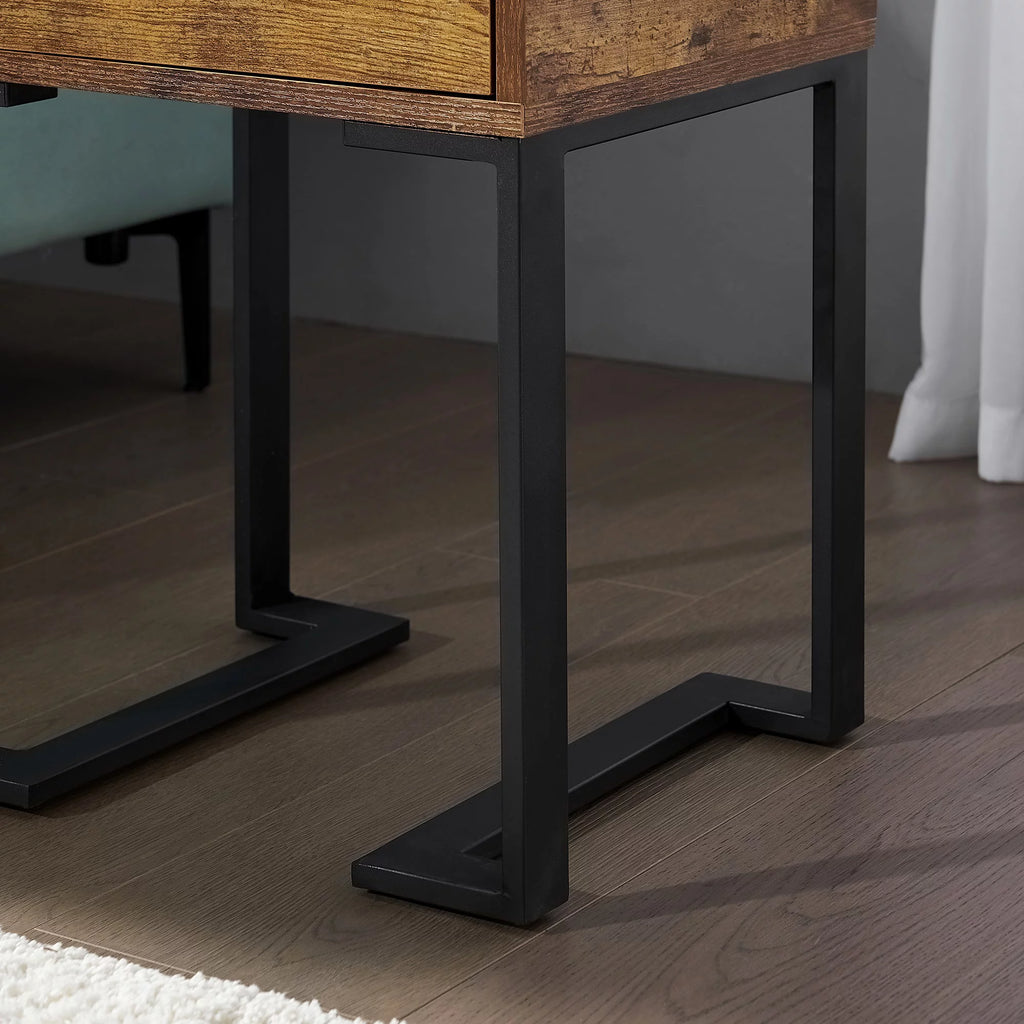 Brown Nightstand with Drawer Metal Frame K7889