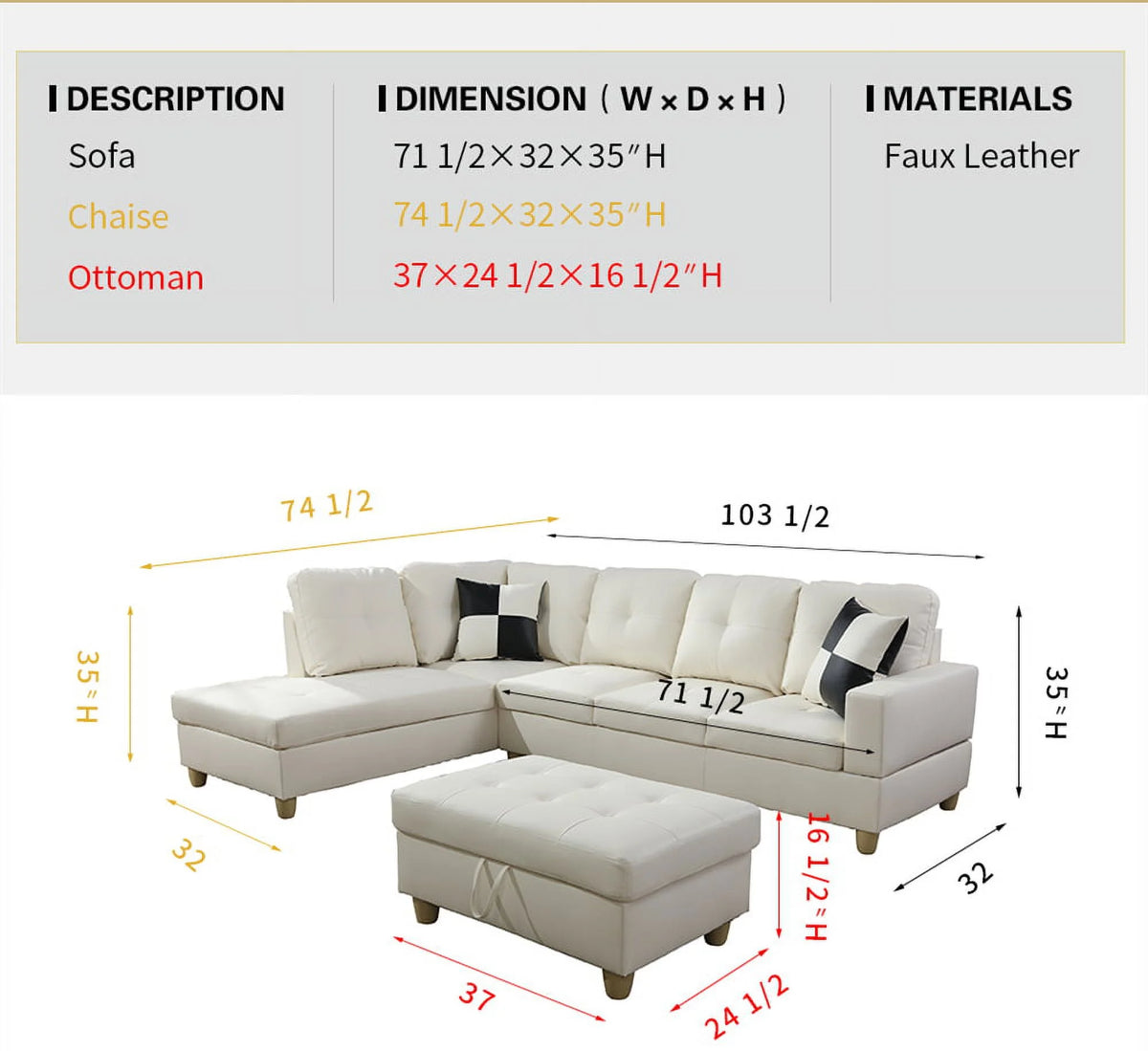 106.5'' Sectional Sofa with Storage Ottoman B6983