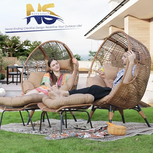 Oversized Wicker Egg Chair with Ottoman Gray L78059