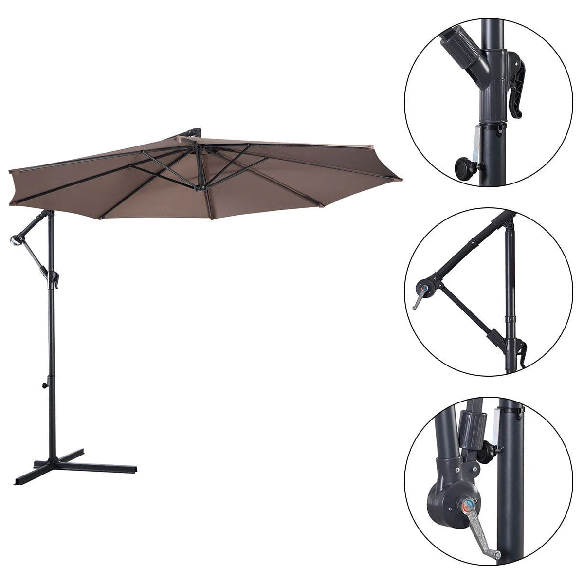 10' Hanging Patio Umbrella with Cross Base Tan M613
