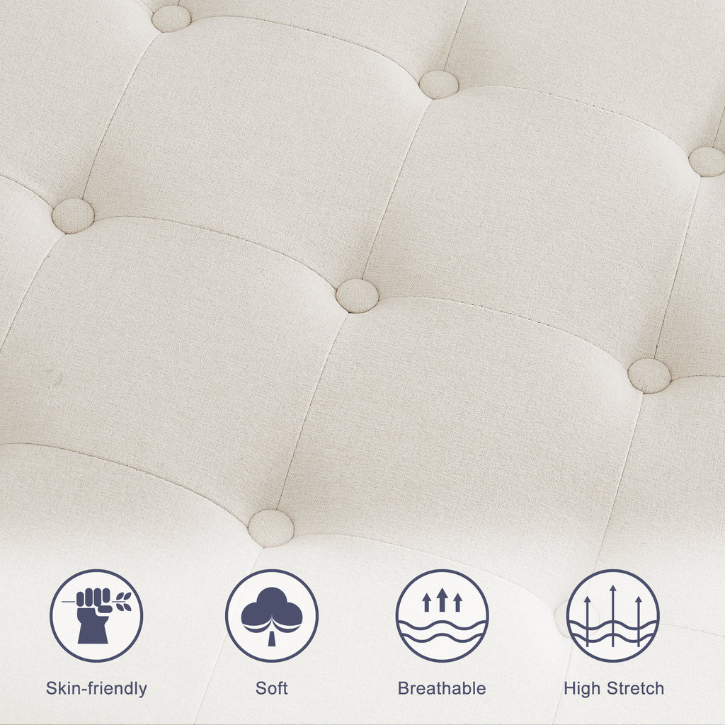 Beige 30-inch Button-Tufted Storage Ottoman Bench H4786