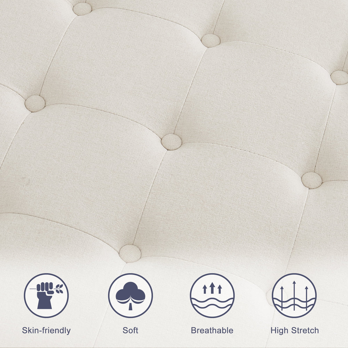 Beige 30-inch Button-Tufted Storage Ottoman Bench H4786