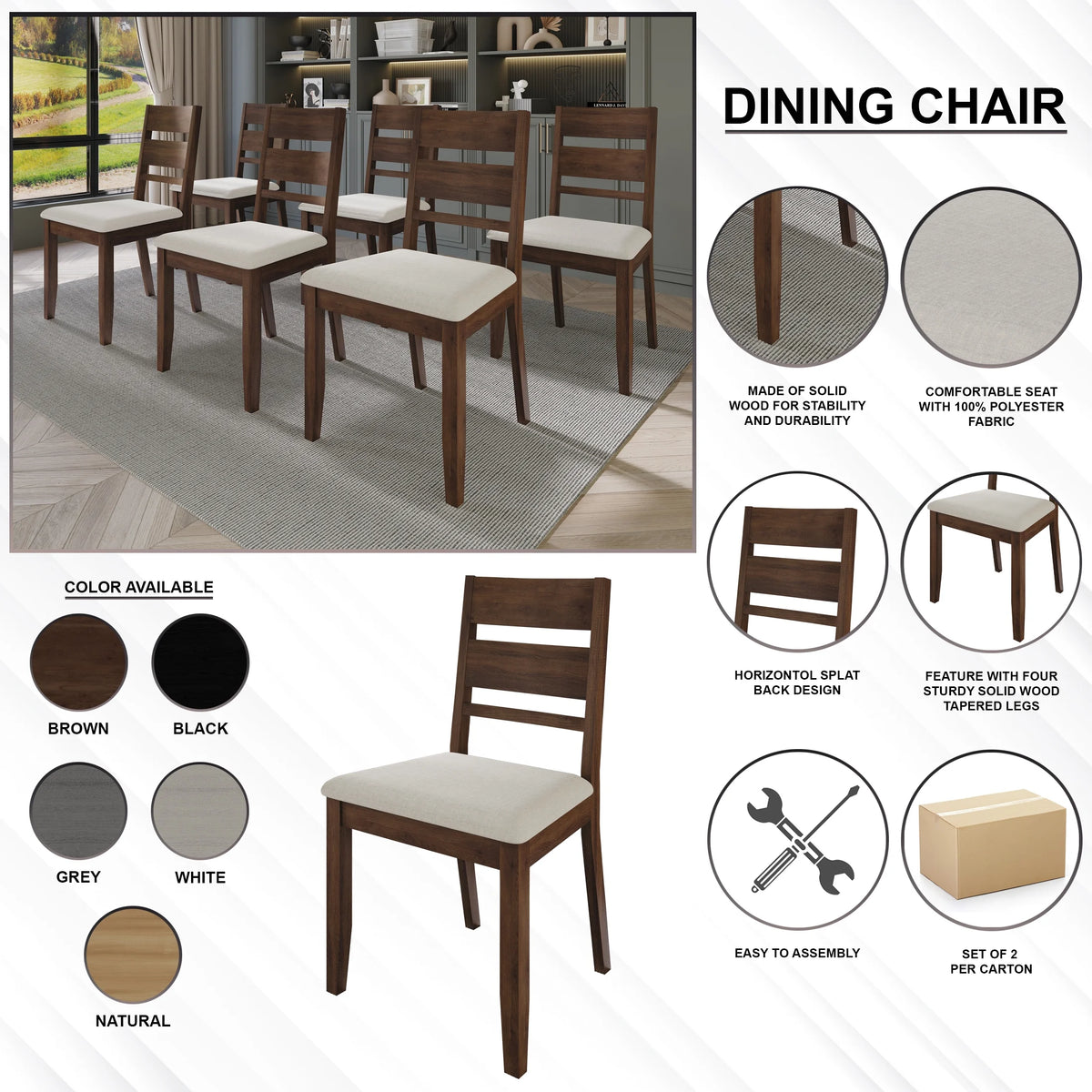 Vintage Style Wooden Dining Chair Set of 2 Brown K2831