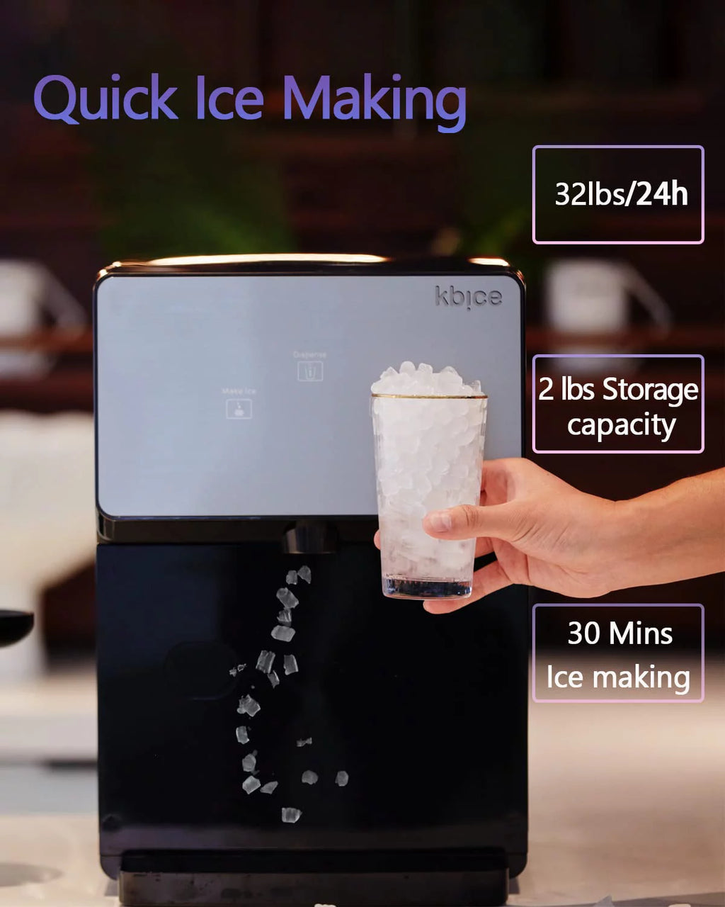 Self Dispensing Countertop Nugget Ice Maker, 32 lbs per Day Q484